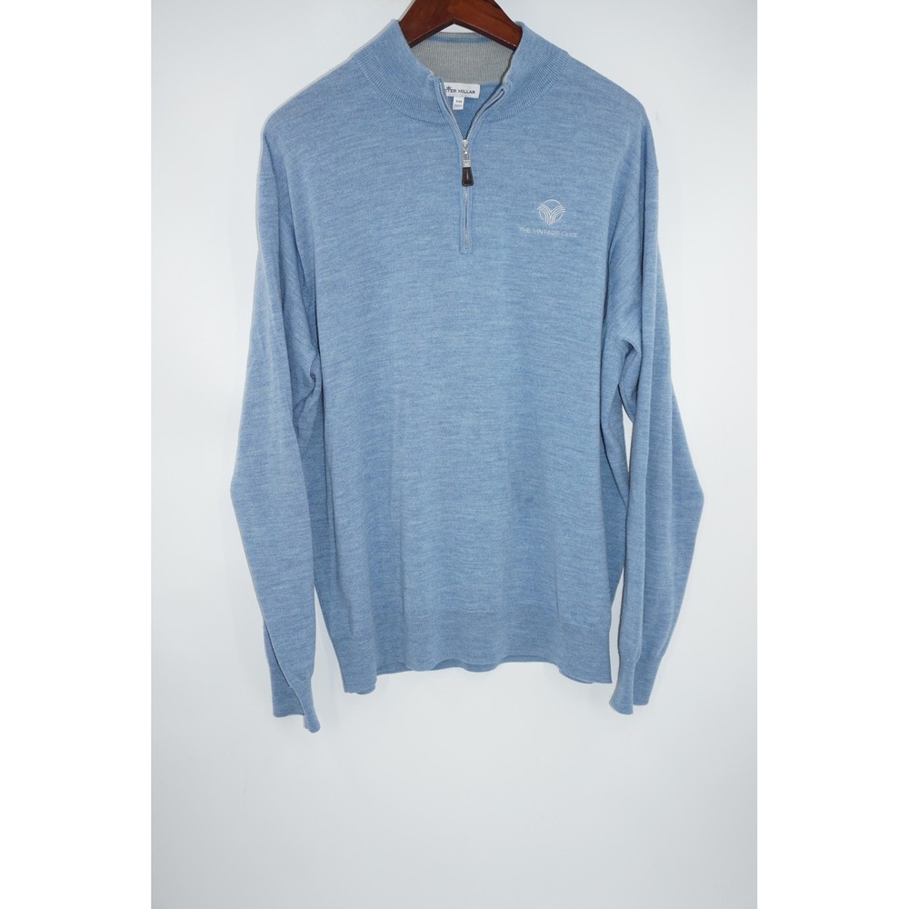 Peter Millar Sweater Blue Merino Wool Silk 1/4 Zip Vintage Club Golf Men's 2XL‎